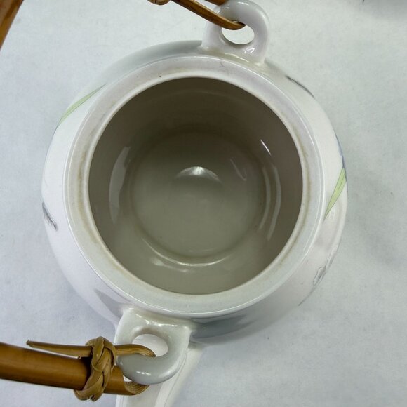 Vintage Otagiri Iris Bouquet Teapot & 4 Cups Set Ceramic Bamboo Handle - Picture 5 of 13